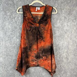 Sami + Jo Velvet Burnout Sleeveless Top M‎ Orange Floral Handkerchief Hem Boho